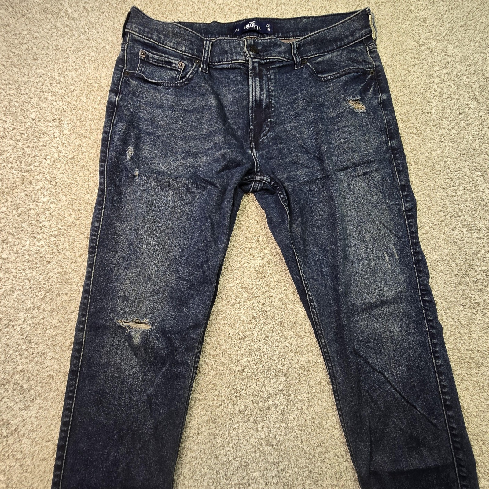 Hollister Jeans Mens 36x31 Medium Wash Blue Denim Slim Skinny Distressed Stretch