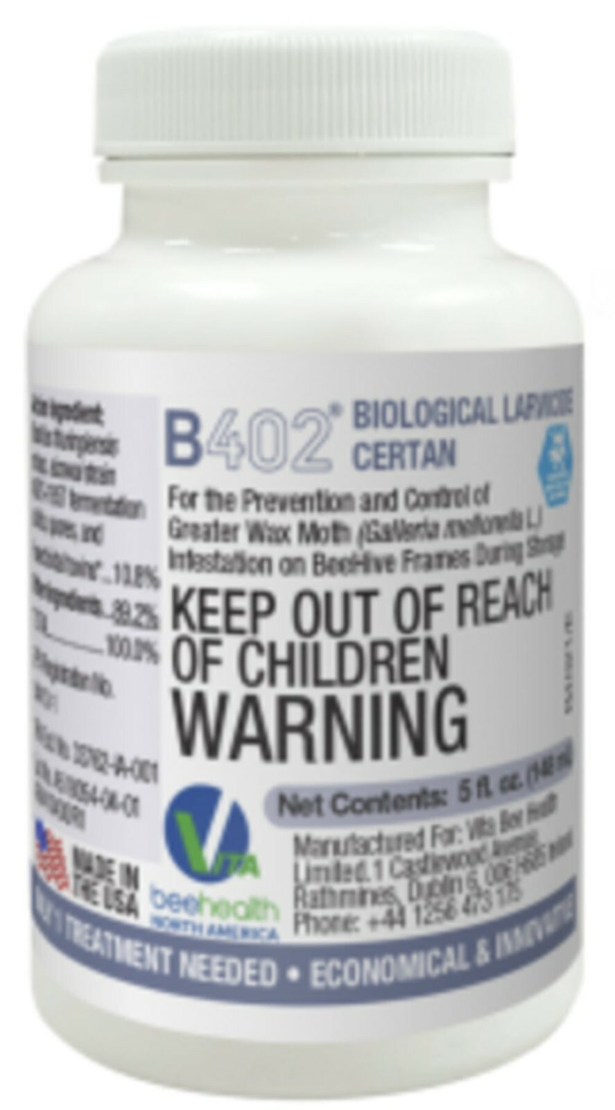 Certan B402 - Controls Wax Worm Larvae in Stored Honeybee Comb Frames (5 oz)