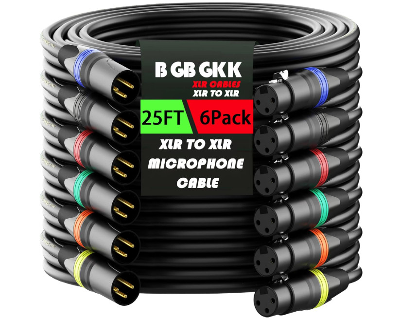 Juego de 6 cables XLR de 25 pies balanceados para micrófono profesional