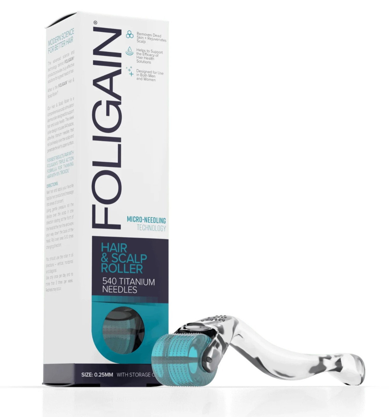 FOLIGAIN Hair & Scalp Roller with 540 Titanium 0.25 mm Needles