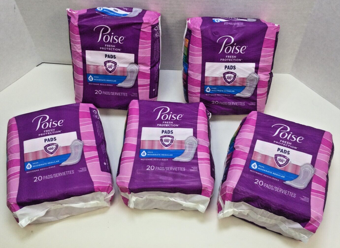 Poise Fresh Protection Pads, #4 Moderate Regular, Pack Of 100 Pads