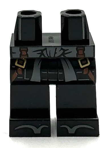 Lego NewMinifig Black Pants Legs w/ Dark Bluish Gray Sash Sandals Buckles