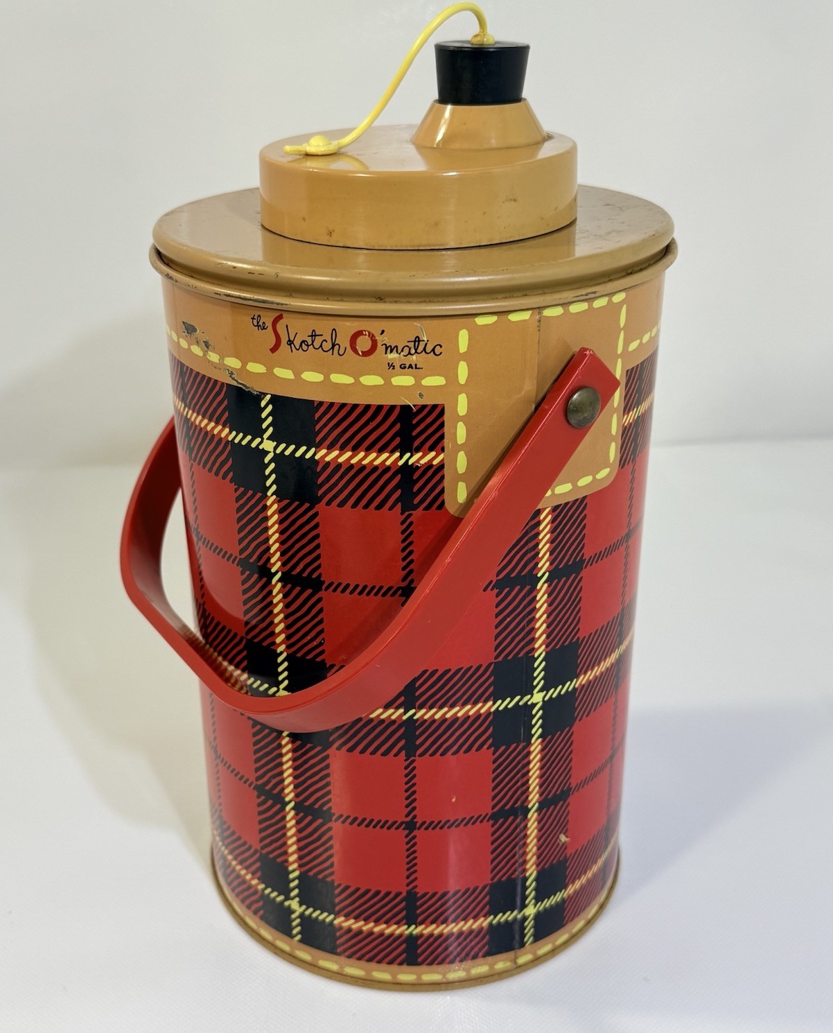 Vtg Mid Century Plaid Hamilton Skotch Jug Half Gallon Cooler Ball Glass Liner Vtg Mid Century Plaid Hamilton Skotch Jug Half Gallon Cooler Ball Glass Liner