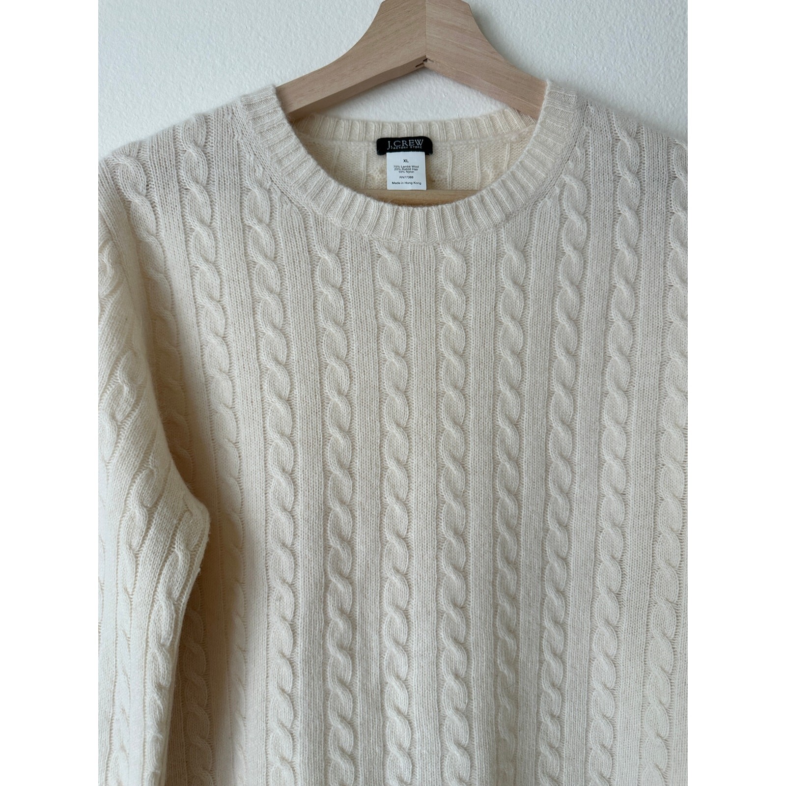 J.Crew Factory Women XL Lambswool Rabbit Hair Cable Knit Sweater Ivory Cream J.Crew Factory Women XL Lambswool Rabbit Hair Cable Knit Sweater Ivory Cream