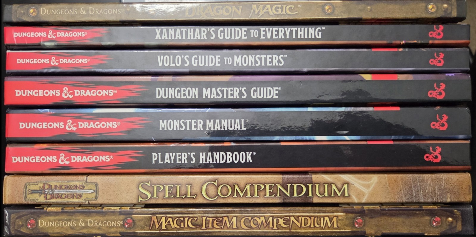 Dungeon Masters Guide, Players Handbook, Monster Manual, Dragon Magic, Volo\'s Dungeon Masters Guide, Players Handbook, Monster Manual, Dragon Magic, Volo\'s