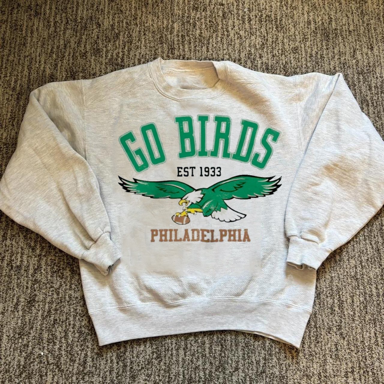Philadelphia Eagles Go Birds EST 1933 Ash Crewneck Sweatshirt vtg RM3864