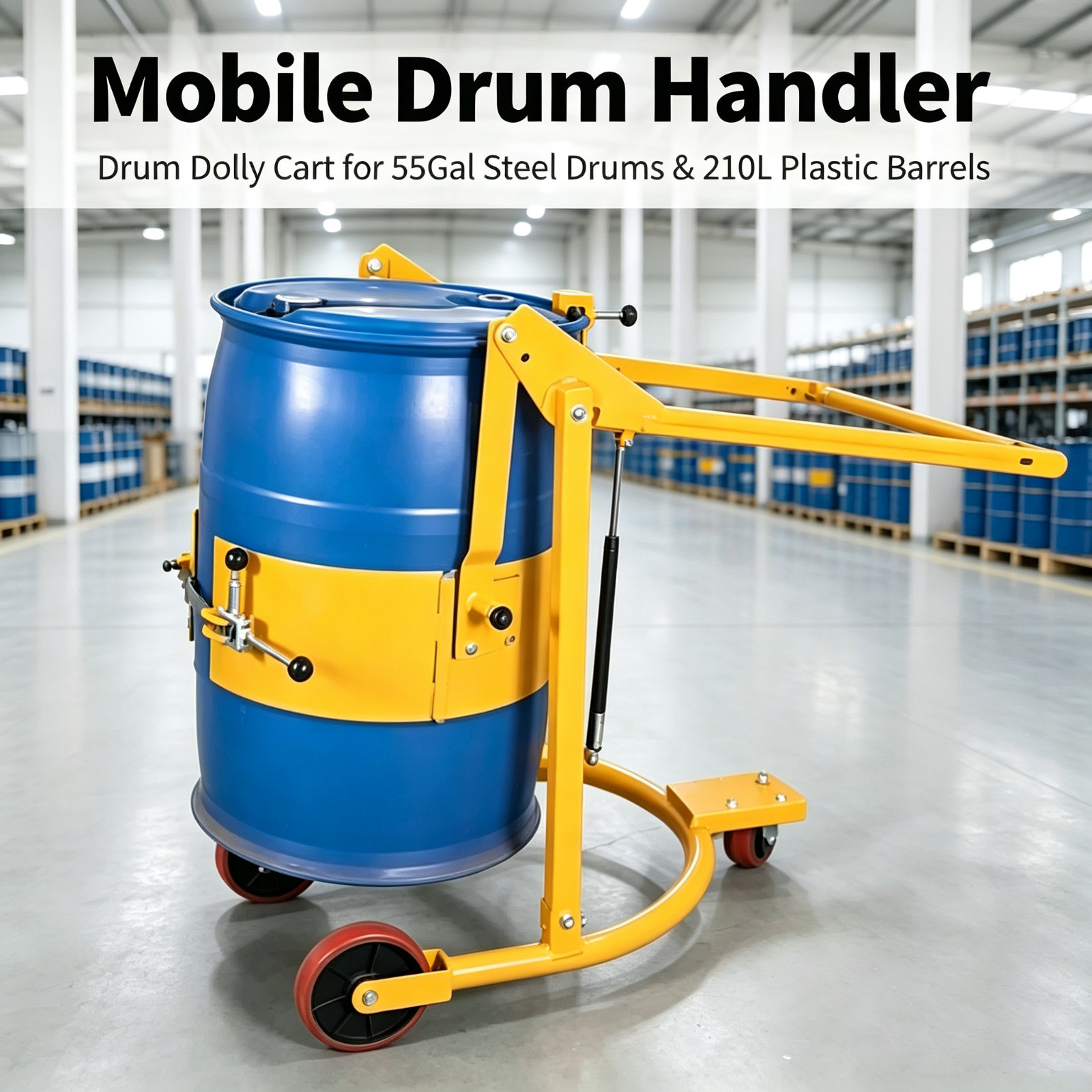 Mobile Drum Handler Drum Dolly Cart for 55Gal Steel Drums & 210L Plastic Barrels