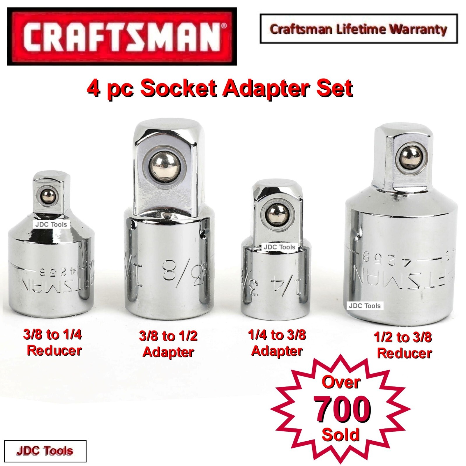 Craftsman 4 pc Socket Adapter Converter Reducer Set 1/4