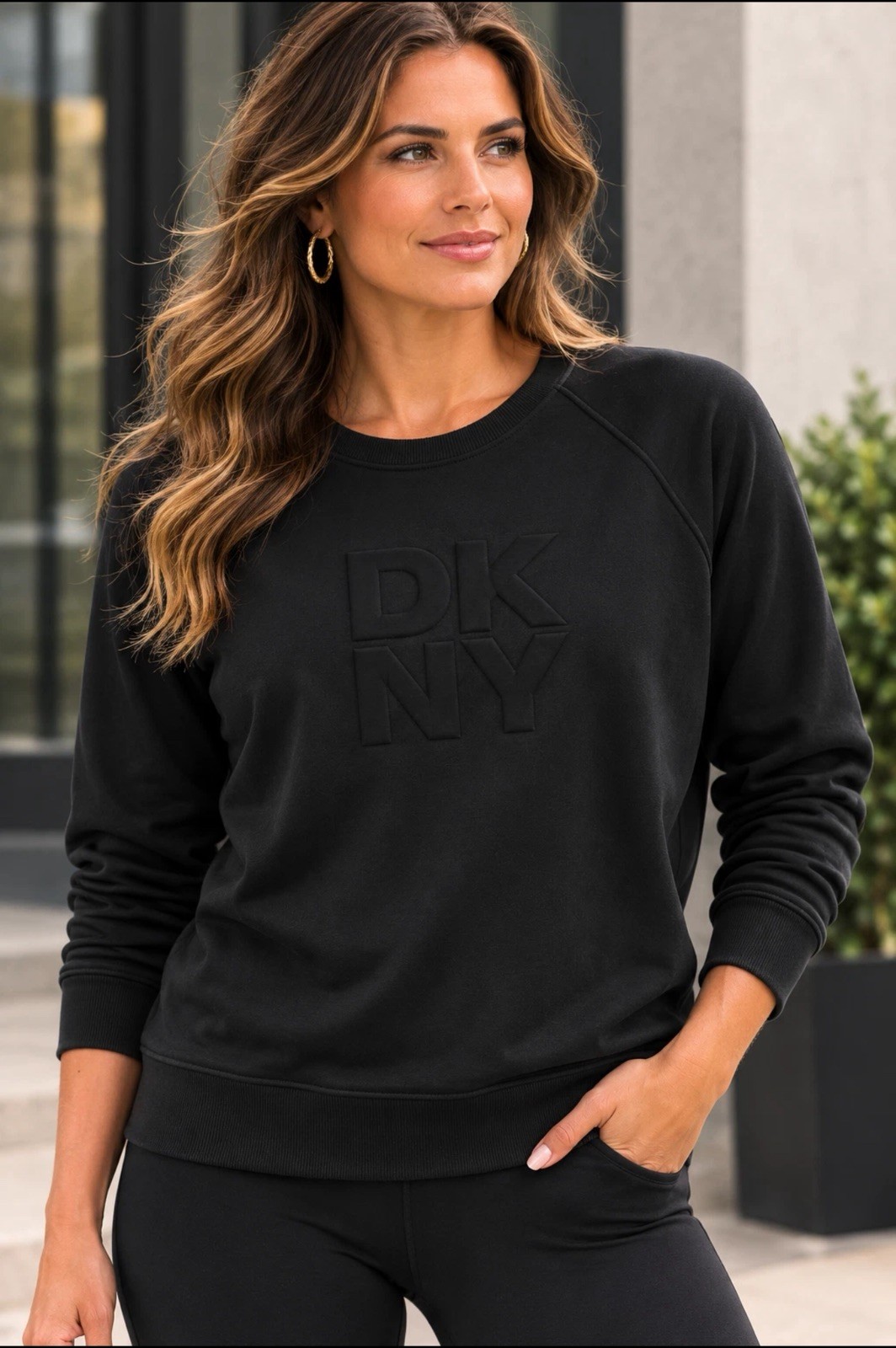 DKNY Sport Women’s Sweatshirt Black Embossed Logo Crewneck Pullover Size L NWT DKNY Sport Women’s Sweatshirt Black Embossed Logo Crewneck Pullover Size L NWT