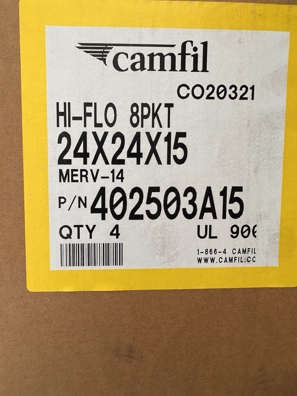 CAMFIL 4 PACK HI-FLO MERV-14 8 POCKET FILTER 24X24X15 402503A15 CAMFIL 4 PACK HI-FLO MERV-14 8 POCKET FILTER 24X24X15 402503A15