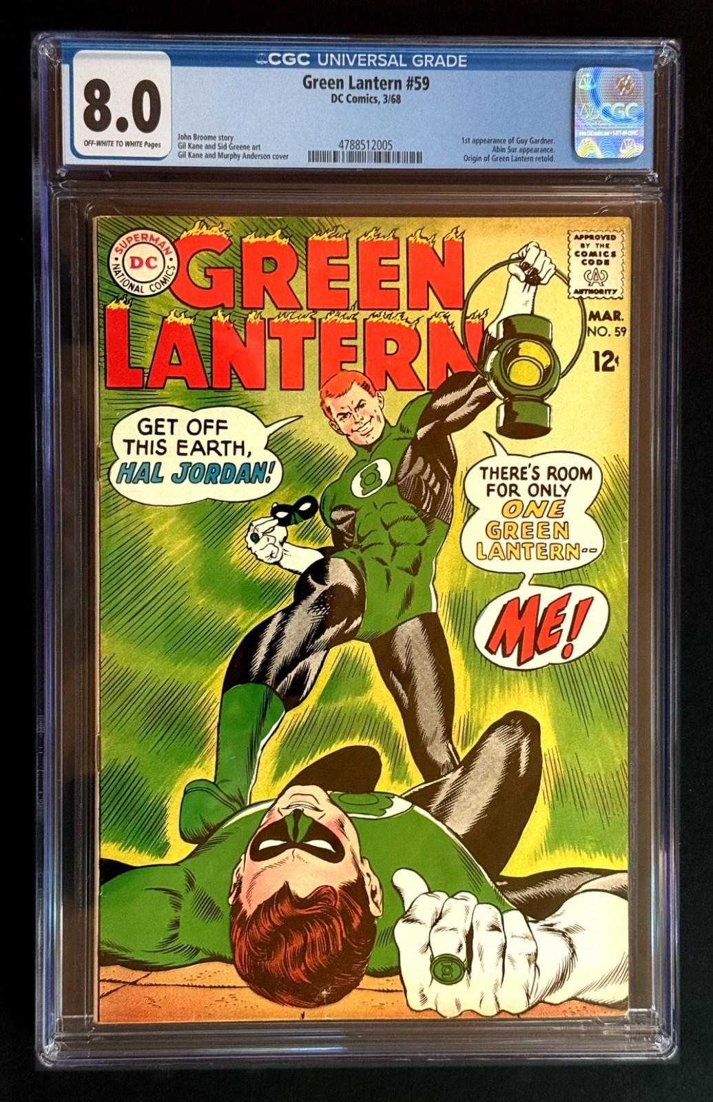 Green Lantern #59 CGC 8.0 DC 1968 1st Guy Gardner HBO Lanterns Gil Kane OW-W