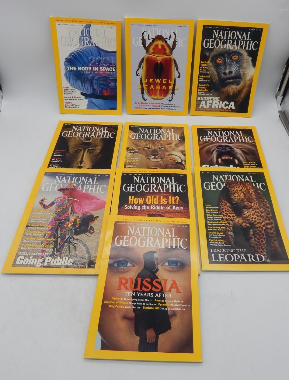 Vintage 2001 National Geographic Magazines Incomplete Year Lot of 10 Issues Vintage 2001 National Geographic Magazines Incomplete Year Lot of 10 Issues