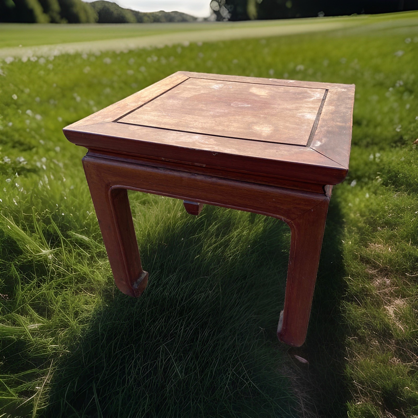 Vintage Chinese Ming Style Square Side Table Rosewood Elm Horse Hoof Foot