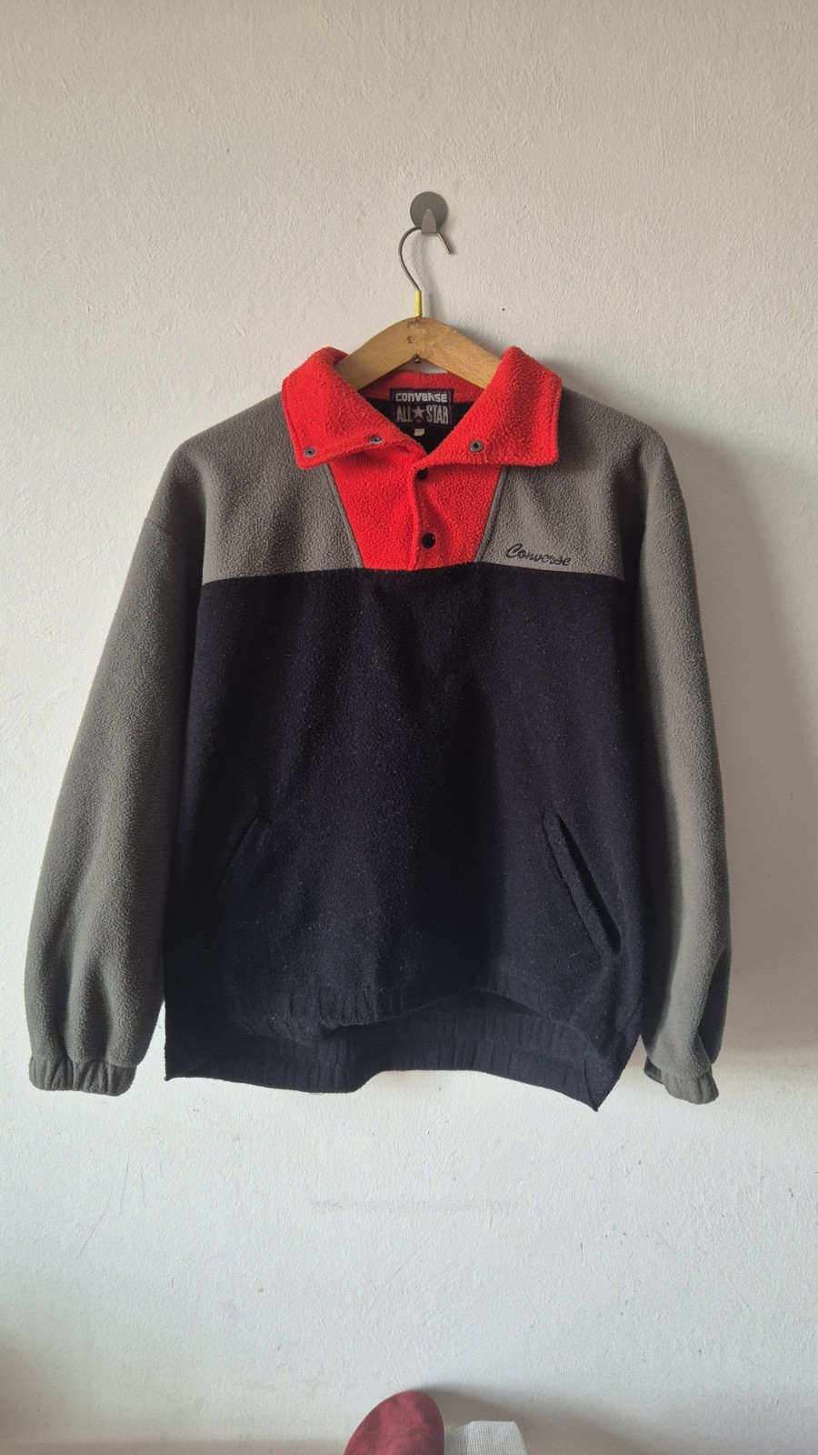 ​VTG 80s 90s Converse All Star Snap Fleece Pullover Colorblock Jacket Size L