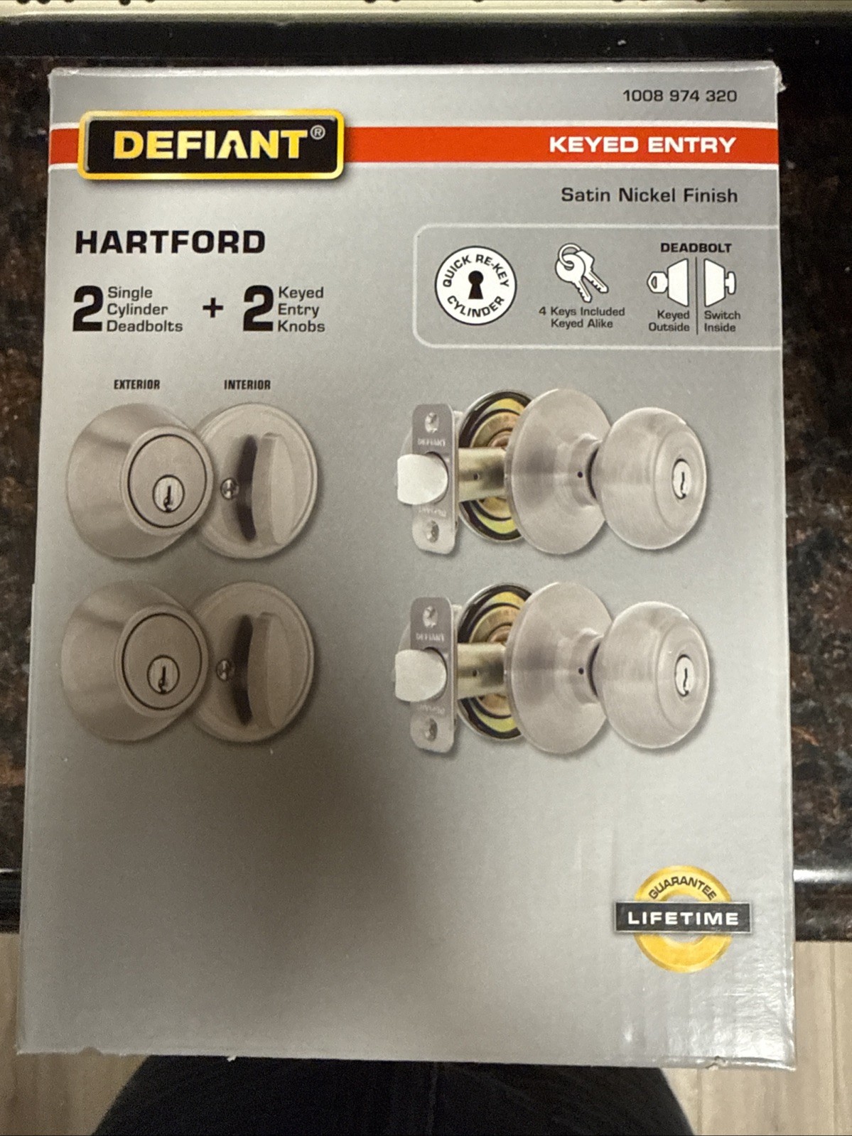 Defiant Hartford Satin Finish Doorknob Set, 2 Doorknobs And 2 Deadbolts , new Defiant Hartford Satin Finish Doorknob Set, 2 Doorknobs And 2 Deadbolts , new