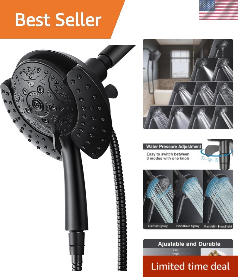 Luxury 2-IN-1 High Pressure Black Shower Head: Rain & Handheld Combo with 10 ...
