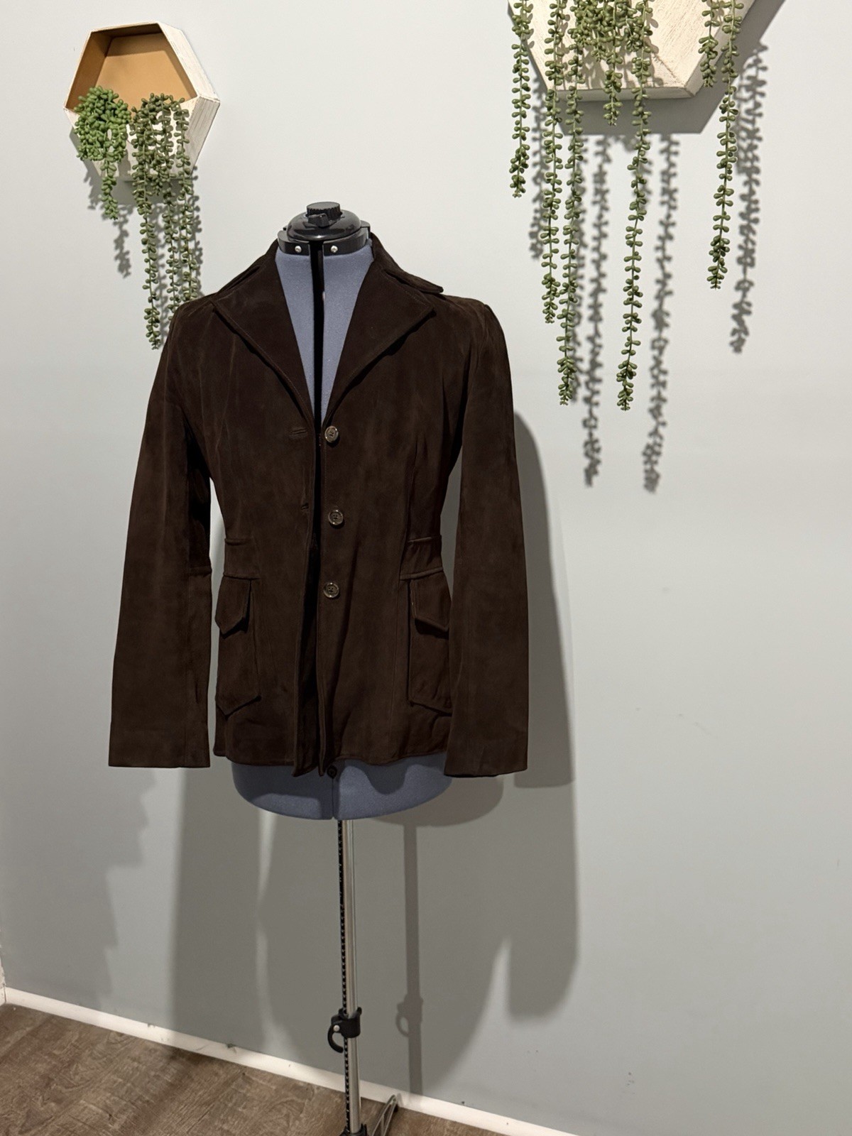 VTG Banana Republic Suede Leather Jacket Womens Medium Brown  Button Up Blazer
