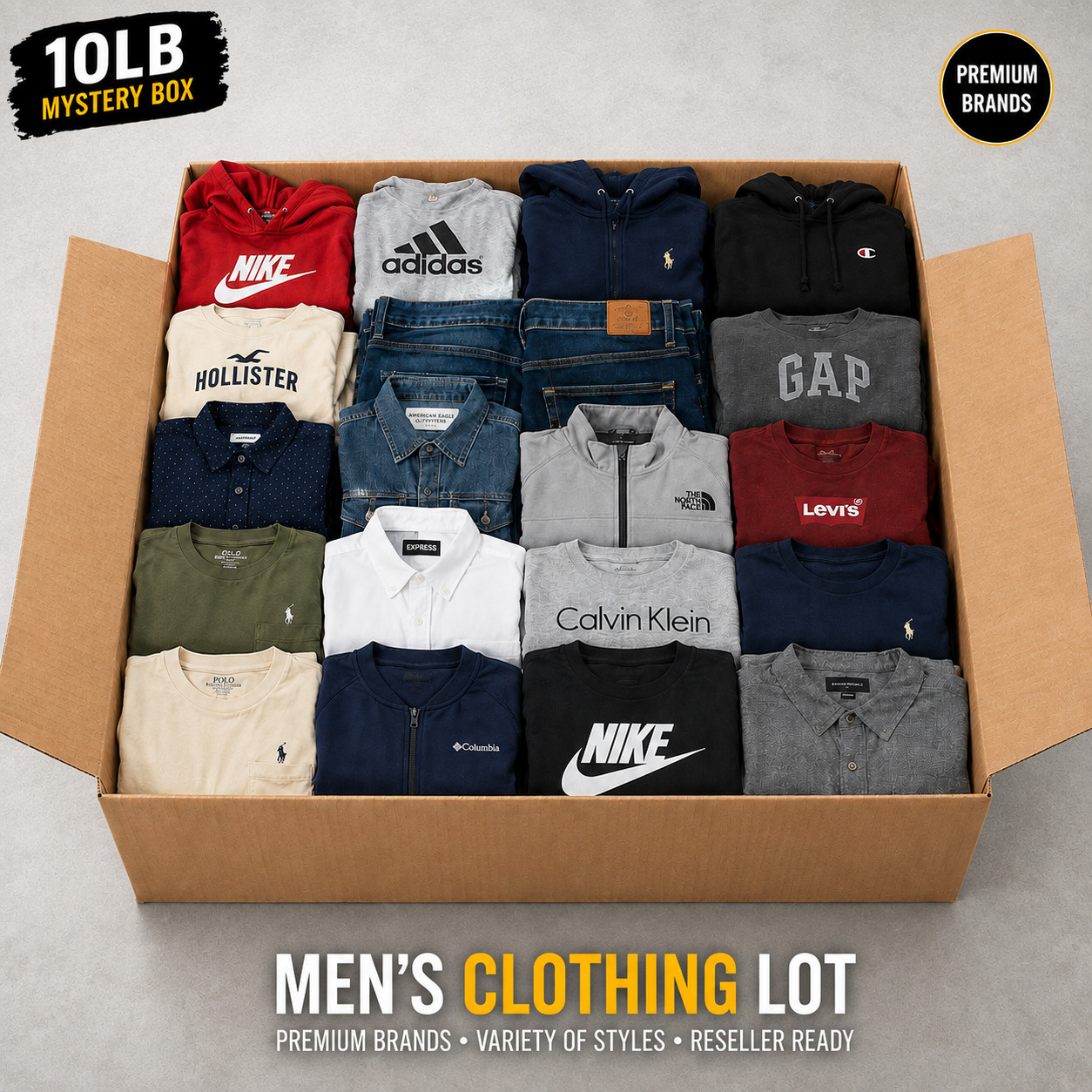 Mens Premium Brand Clothing Mystery Box Lot 10lb Levis Nike Lacoste J Crew Tommy