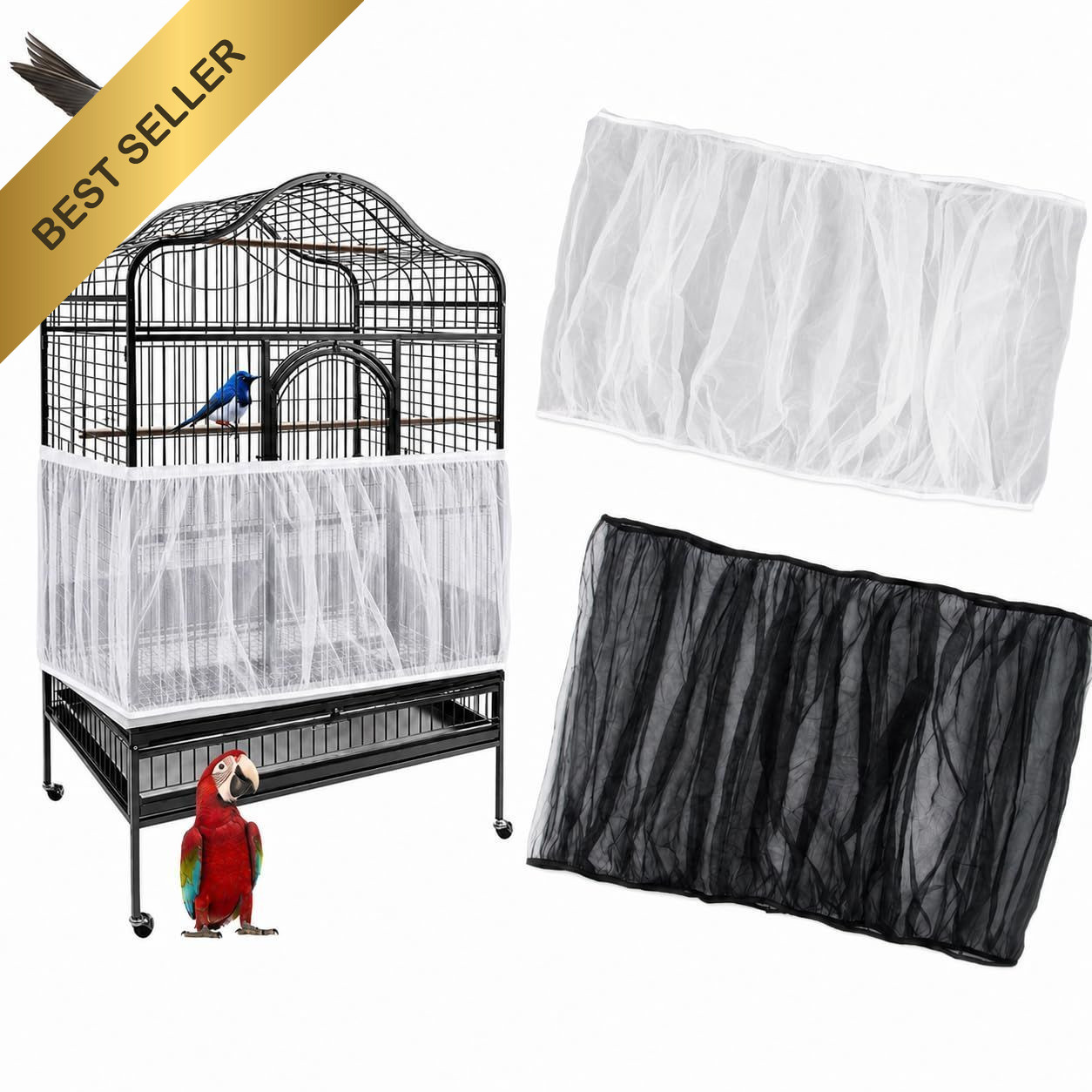 RAINFLOW 2 Pack Bird Cage Seed Catcher Adjustable Skirt Guard Cover Nylon Mesh RAINFLOW 2 Pack Bird Cage Seed Catcher Adjustable Skirt Guard Cover Nylon Mesh