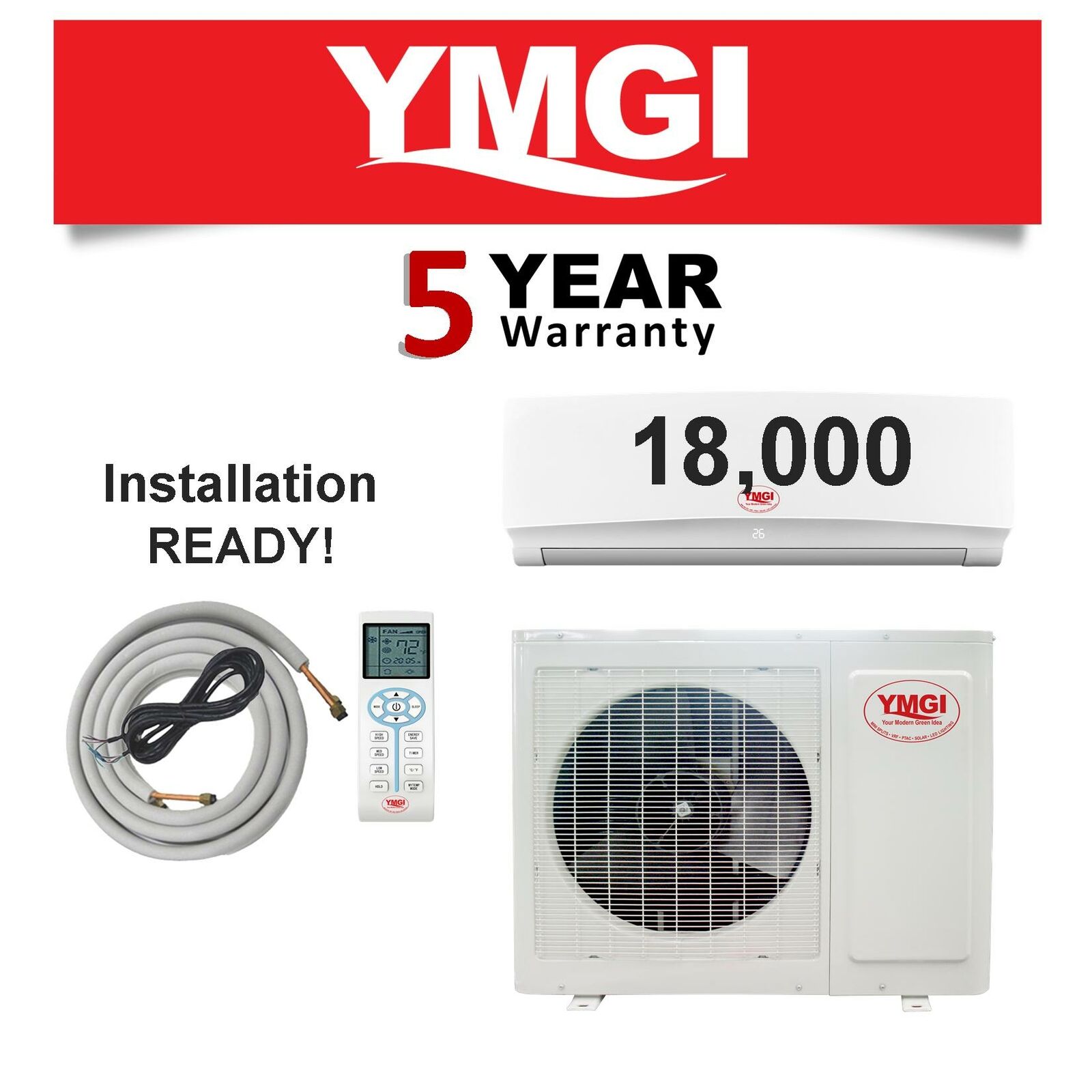 YMGI 18000 BTU Mini Split Air Conditioner Heat Pump Ductless 16 Seer 220v