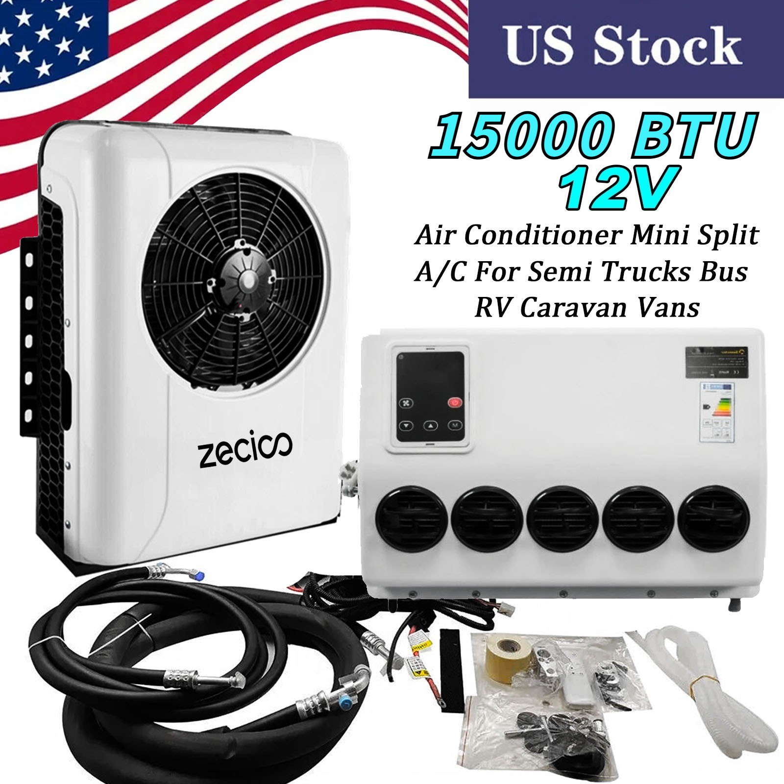 12V Split 15000 BTU Truck Cab Air Conditioner AC Fits Semi Trucks RV Caravan Bus 12V Split 15000 BTU Truck Cab Air Conditioner AC Fits Semi Trucks RV Caravan Bus
