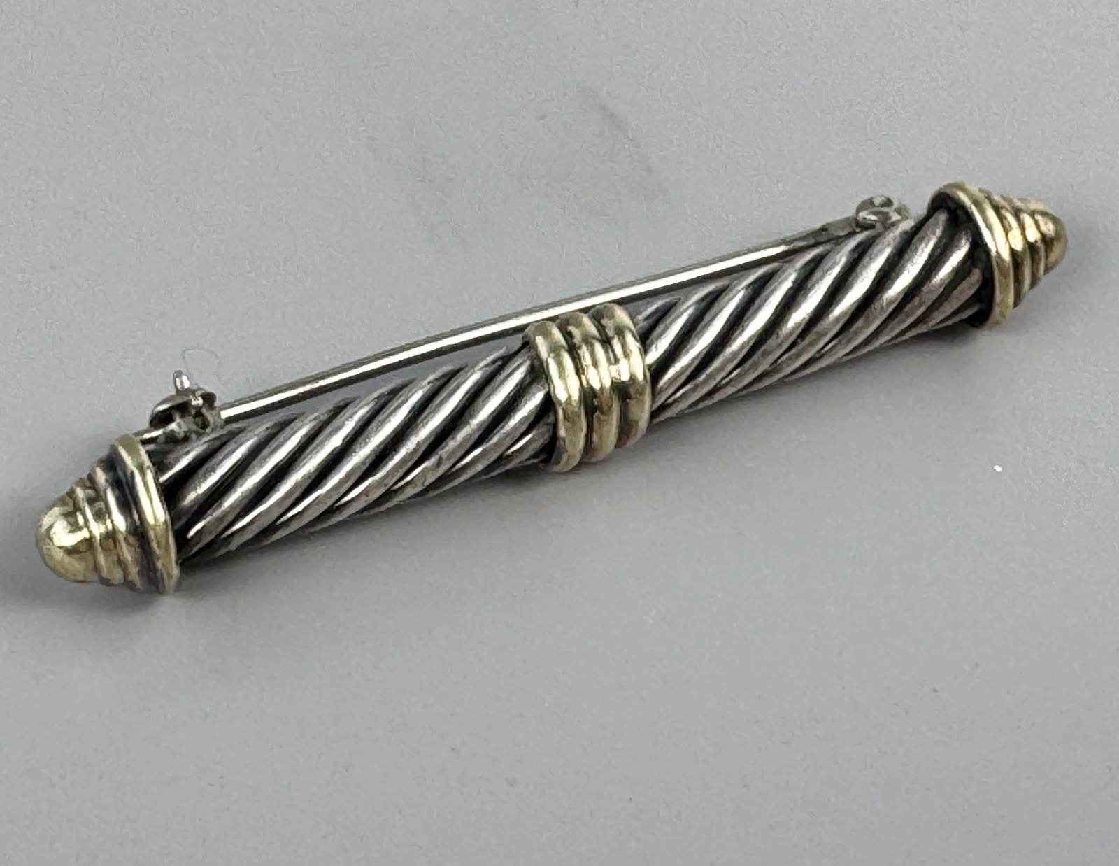 David Yurman Cable Brooch Pin Sterling Silver 14K Gold 2” 9.25g