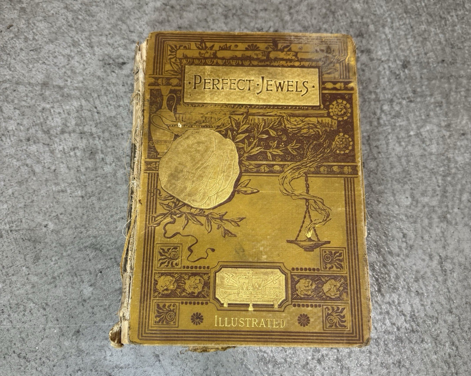 Antique 1880s Perfect Jewels Illustrated Victorian Gift Book Gold Cover RARE