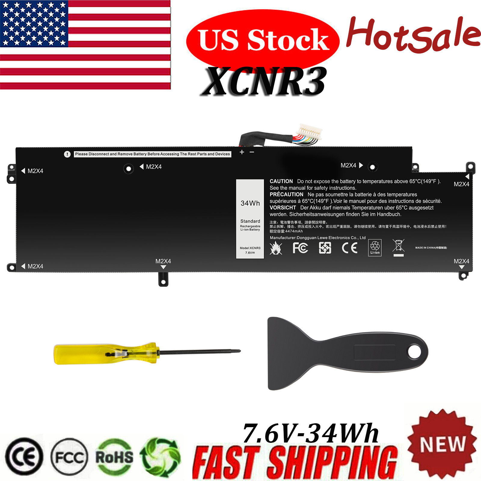 New XCNR3 WY7CG N3KPR 34Wh Battery for Dell Latitude 13 7370 E7370 P63NY P67G