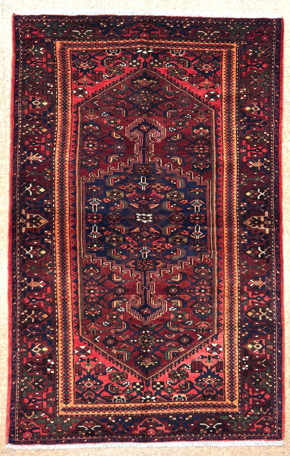 Vintage Zanjan Hand Knotted Wool Tribal Geometric Boho 4x8 Oriental Area Rug Red