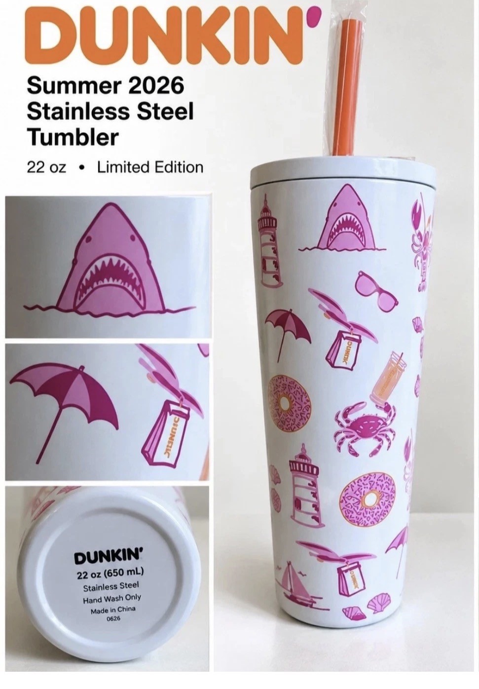 New Rare Dunkin Donuts Summer 2026 Stainless Steel 22oz Tumbler New Rare Dunkin Donuts Summer 2026 Stainless Steel 22oz Tumbler