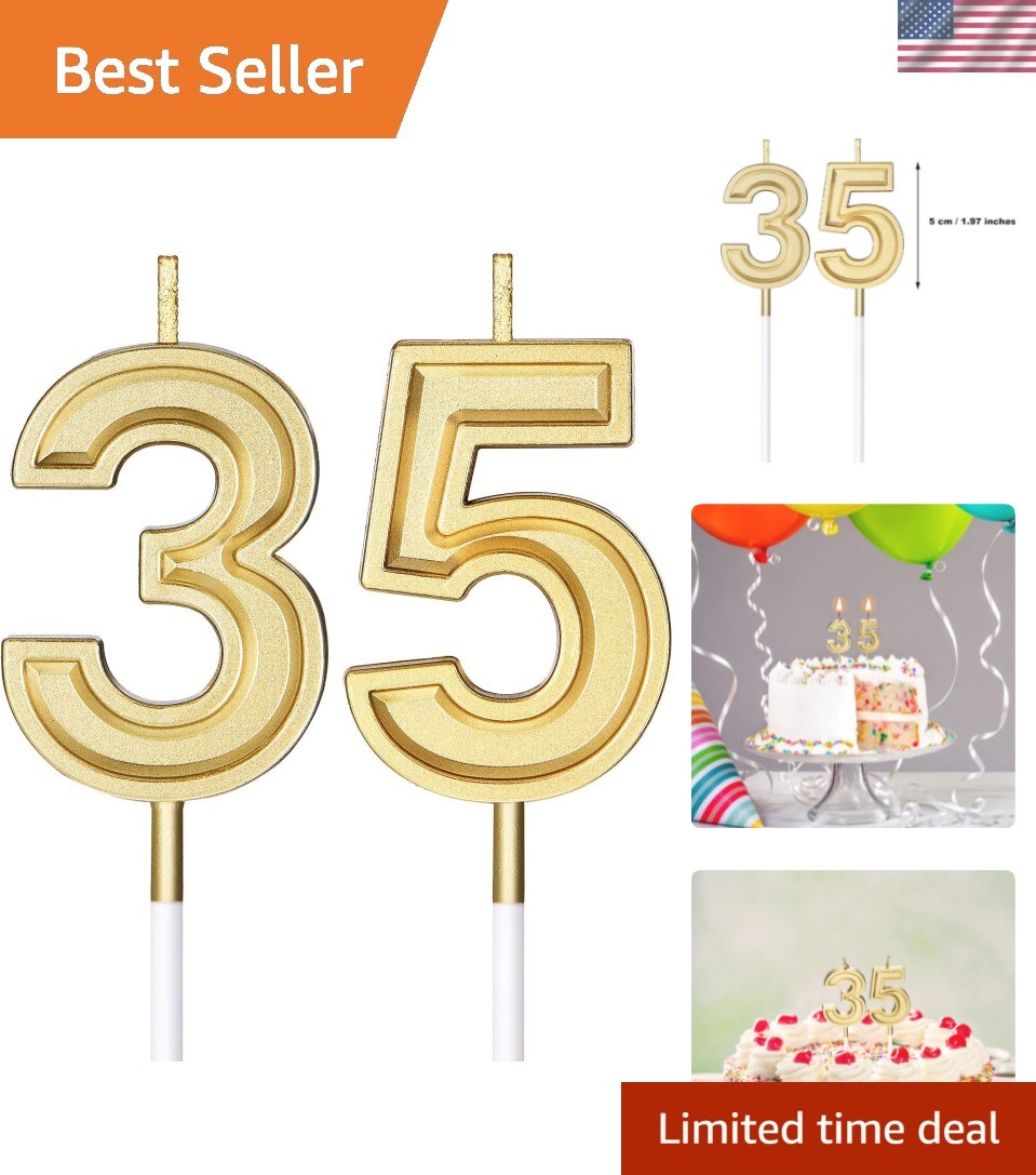 35th Birthday Candles Cake Topper Number, Gold, 3.54 Inch 35th Birthday Candles Cake Topper Number, Gold, 3.54 Inch