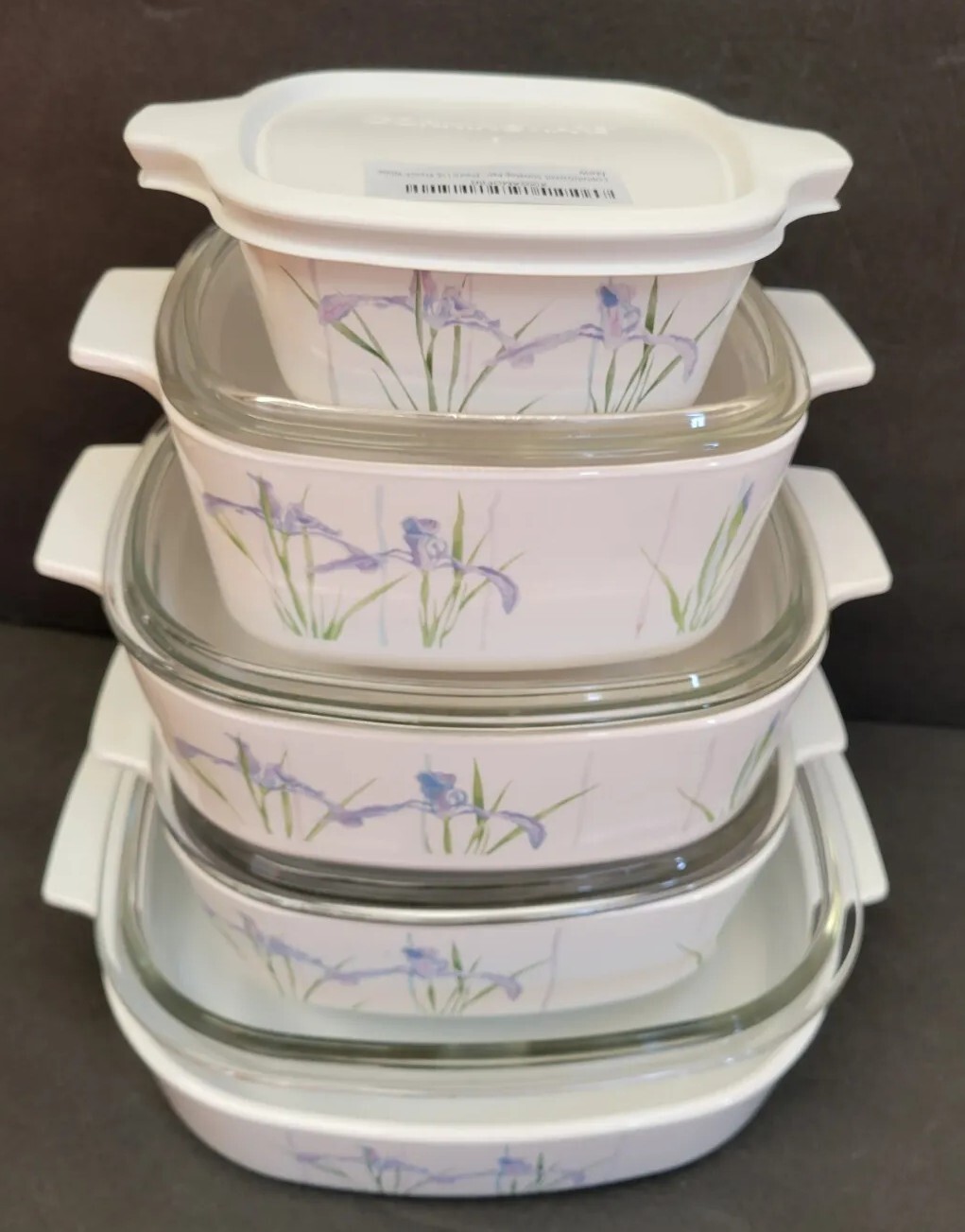10 pc Corning Shadow Iris Casserole Dishes w/ Pyrex Lids + Corning Lid