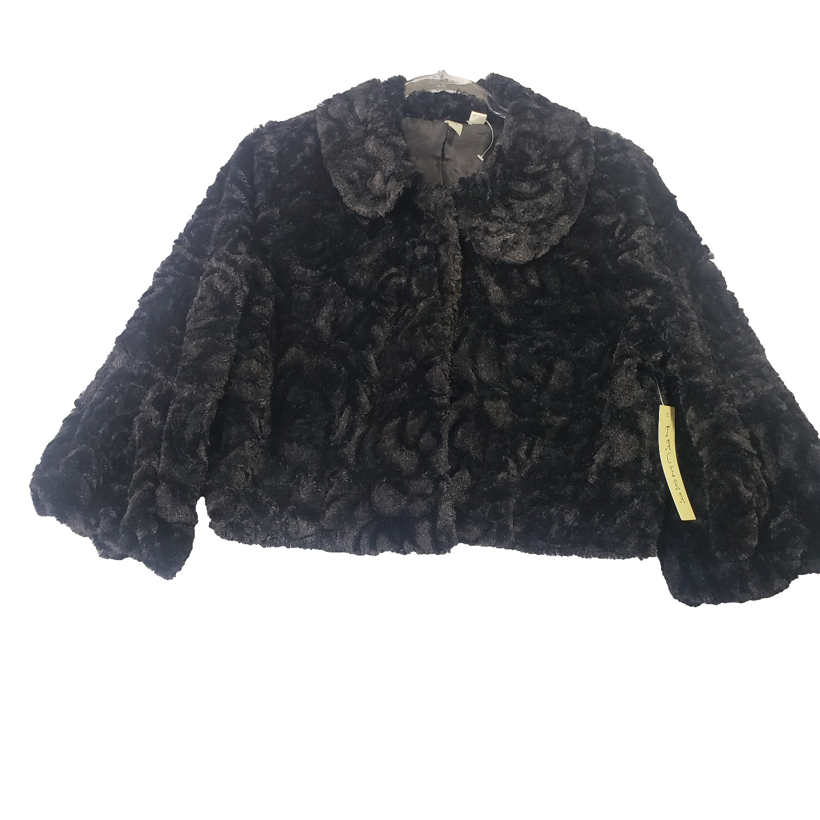 Tacera Women’s Black Faux Fur Jacket XL Cropped Evening Cocktail Bolero Style
