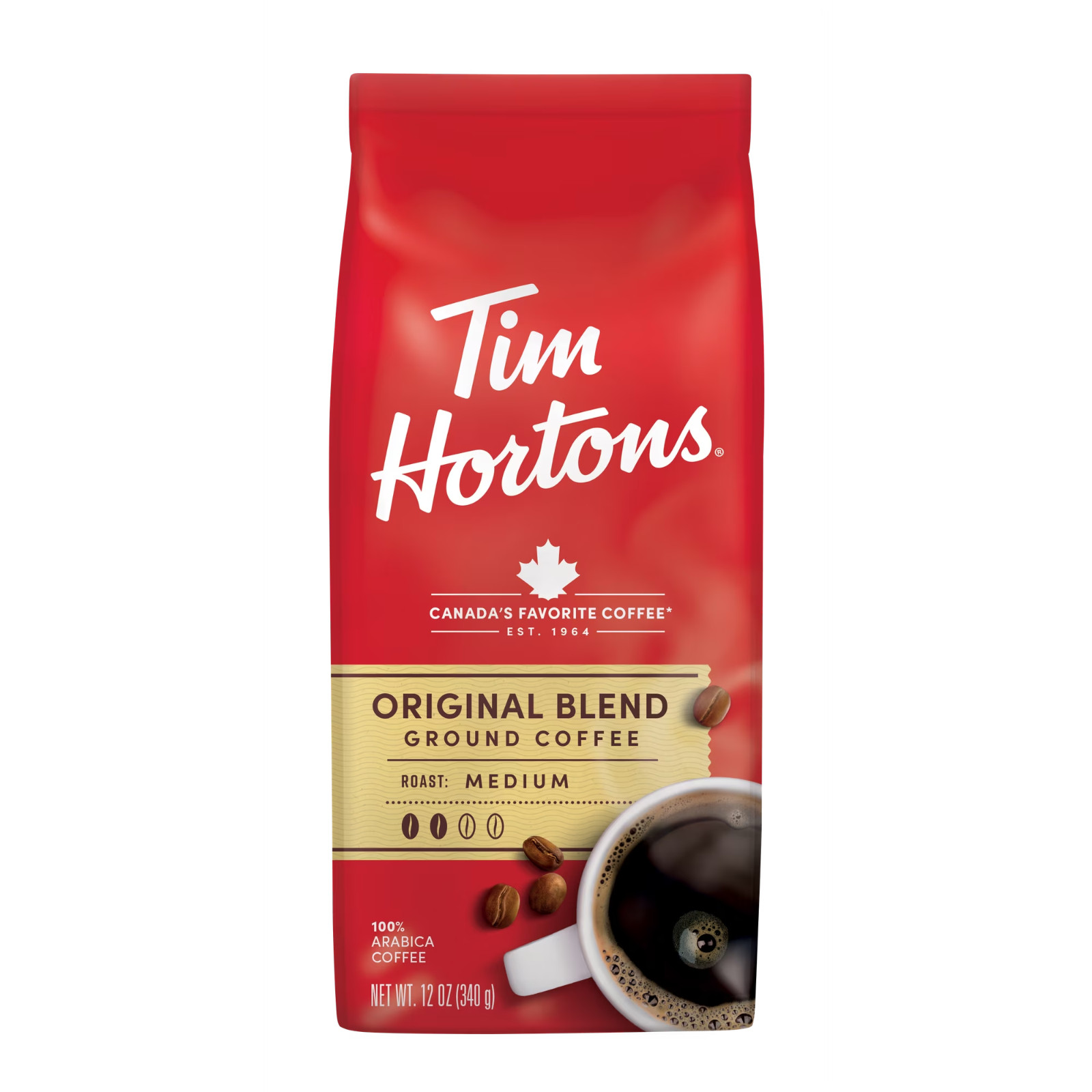 Tim Hortons Original Blend Ground Coffee, 100% Arabica Medium Roast, 12oz Bag Tim Hortons Original Blend Ground Coffee, 100% Arabica Medium Roast, 12oz Bag