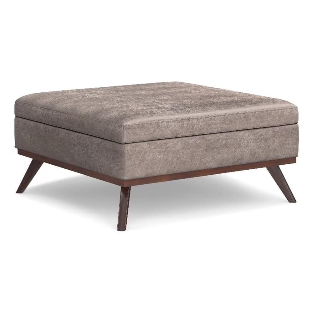 Vegan Faux Leather Storage Ottoman in Distressed Gray Vegan Faux Leather Storage Ottoman in Distressed Gray