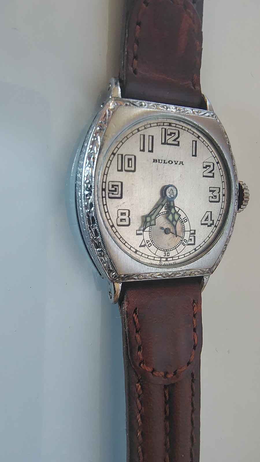 Vintage Bulova Conqueror, 1920s, Art Deco, 15 jewels, leather strap, serviced Vintage Bulova Conqueror, 1920s, Art Deco, 15 jewels, leather strap, serviced