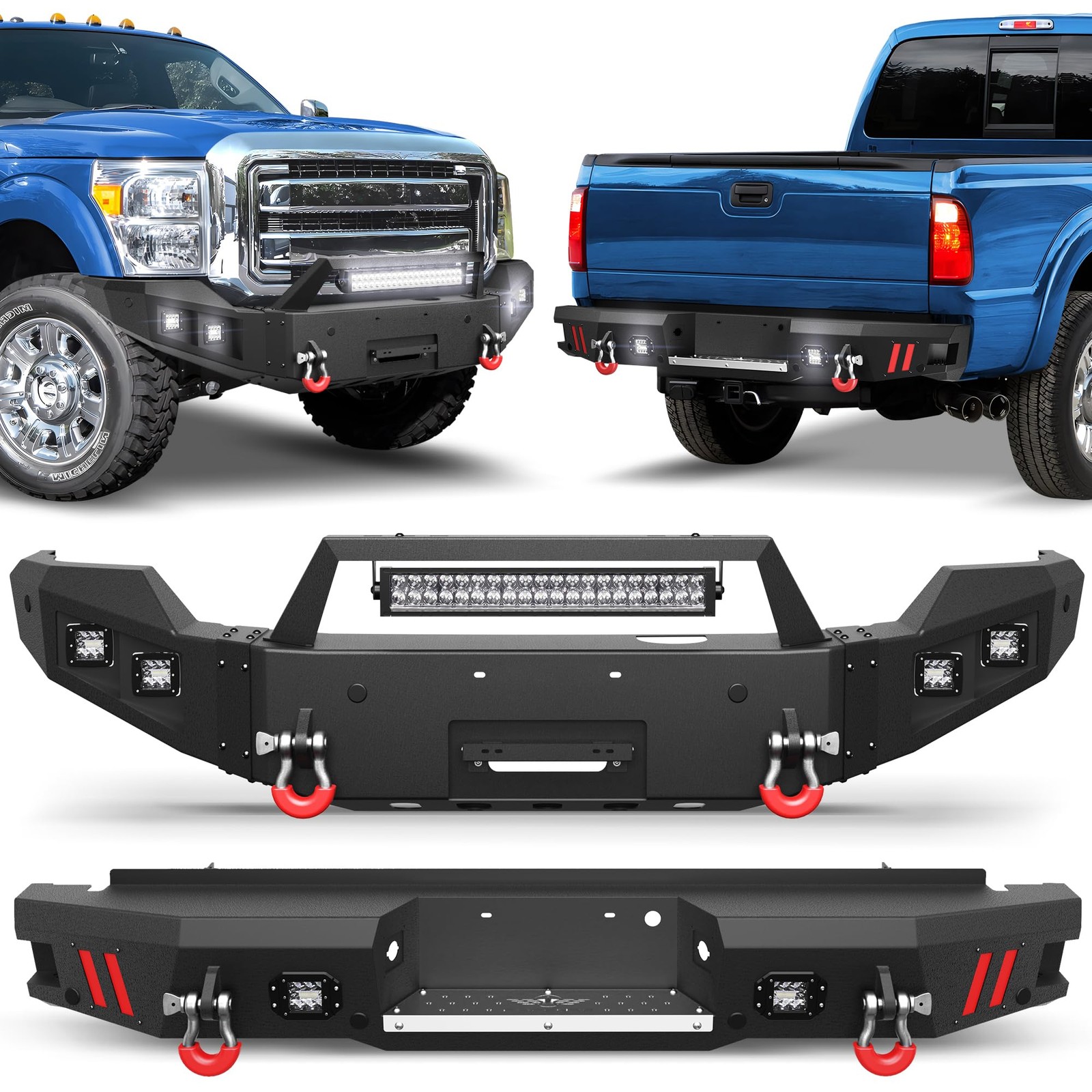 Textured Black Bumper Combo w/ Winch Plate LED Lights 2011-2016 F250 F350 F450