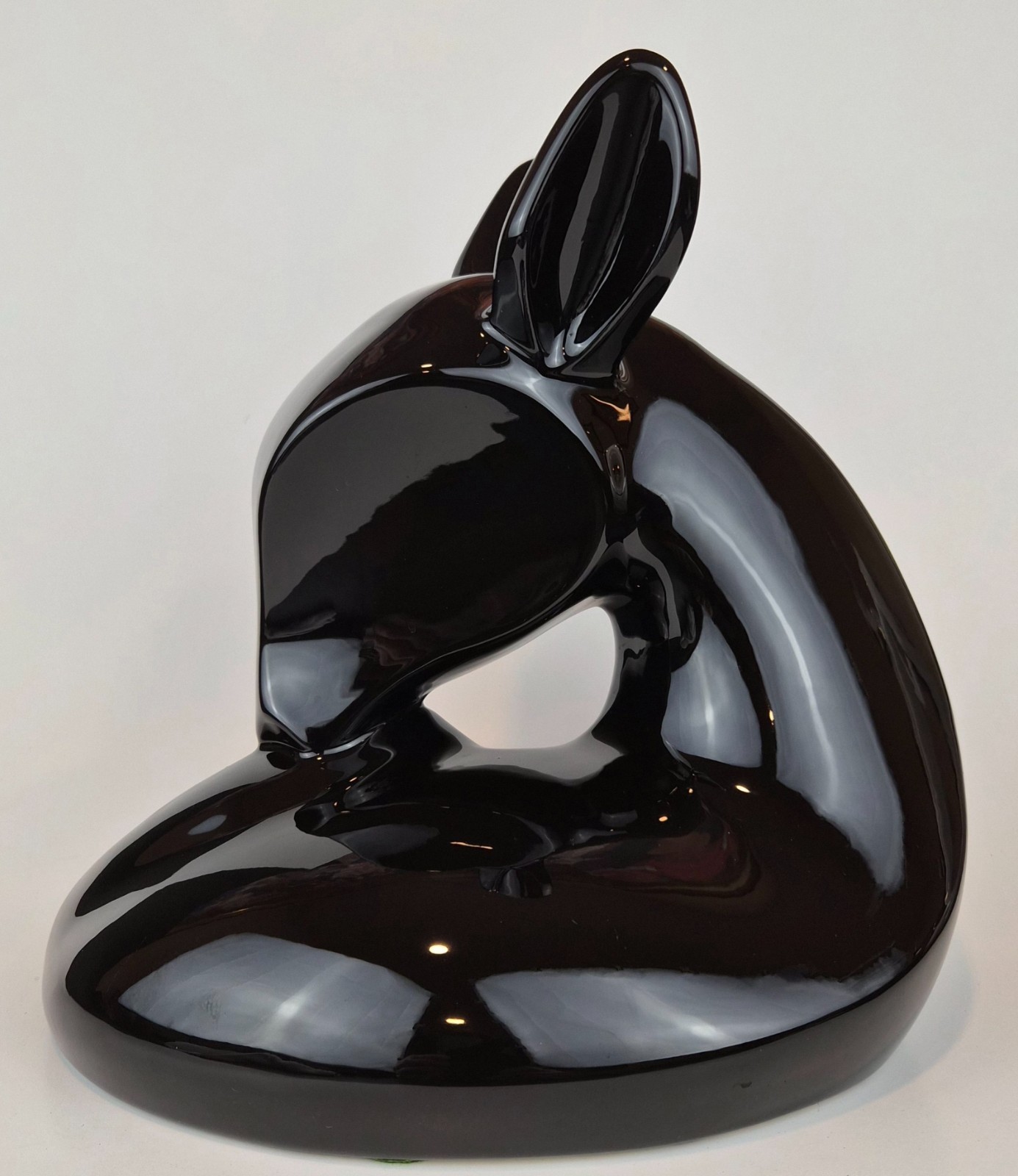 RARE Vintage 1980 Jaru California Art Deco Cubist Deer Black Ceramic Sculpture