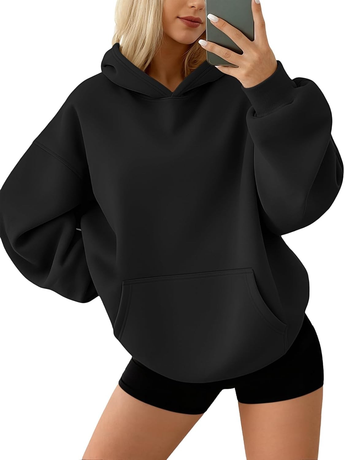 Automet Womens Oversized Black Fleece Hoodie Sweatshirt Medium Fall Clothing