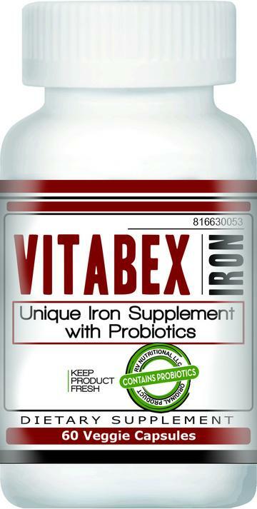 Vitabex Iron | Iron Supplement | Probiotics | 60 Veggie Capsules | 