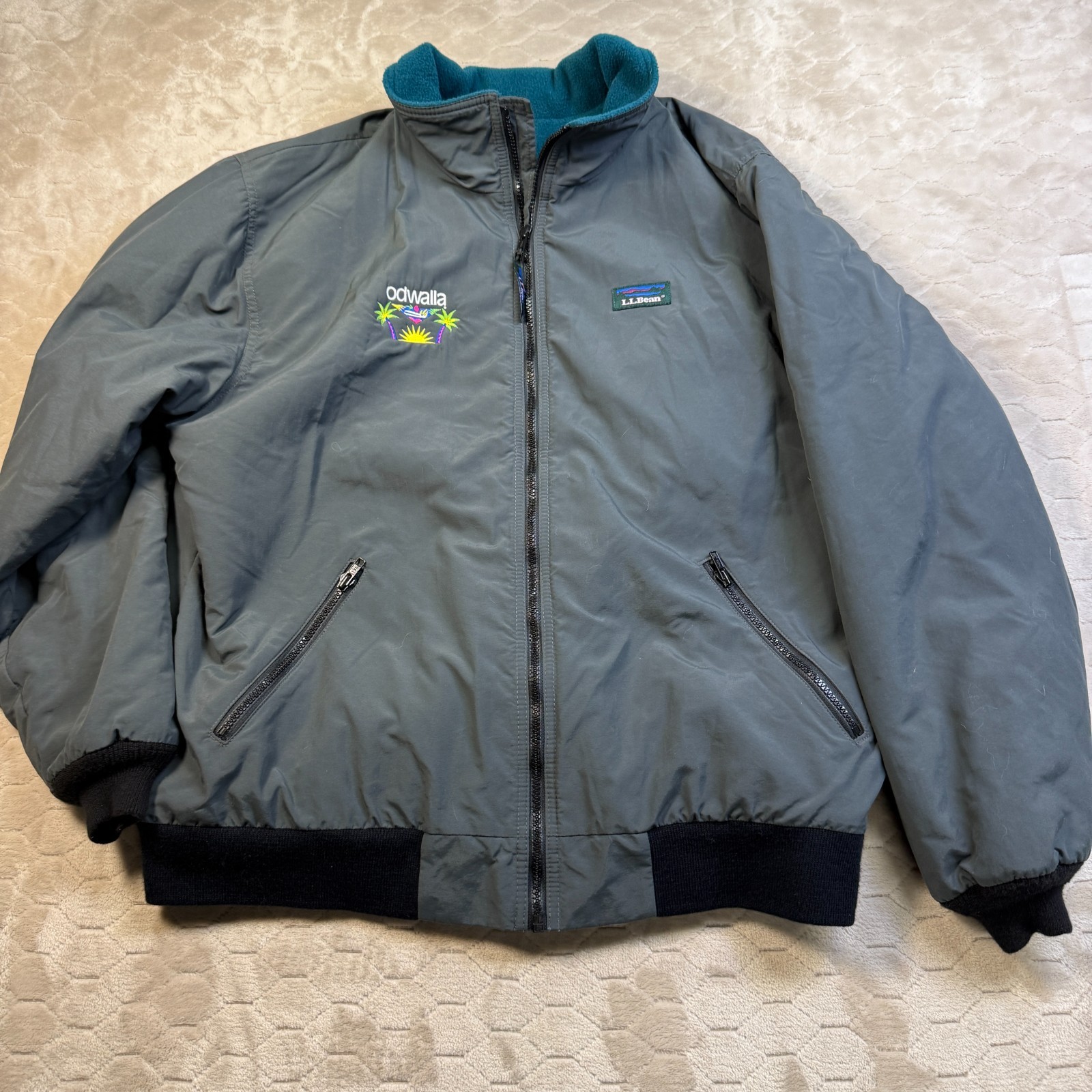 VTG L.L.Bean Warm-Up Jacket Made in USA Fleece Lined Sz XL Odwalla Embroidery VTG L.L.Bean Warm-Up Jacket Made in USA Fleece Lined Sz XL Odwalla Embroidery
