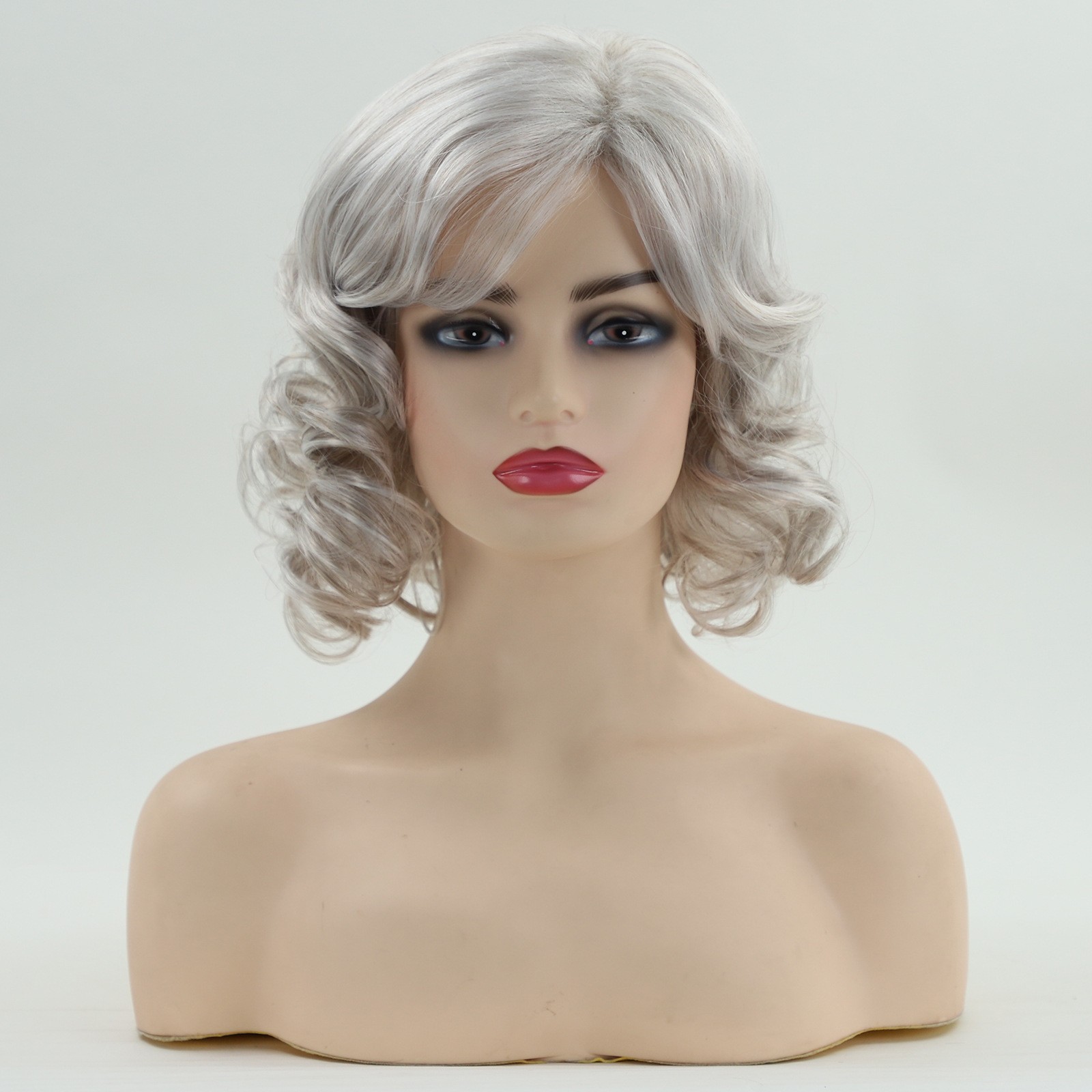 14in Women\'s Silver Gray Blonde Wavy Wig Heat Resistant Synthetic Cosplay Party 14in Women\'s Silver Gray Blonde Wavy Wig Heat Resistant Synthetic Cosplay Party