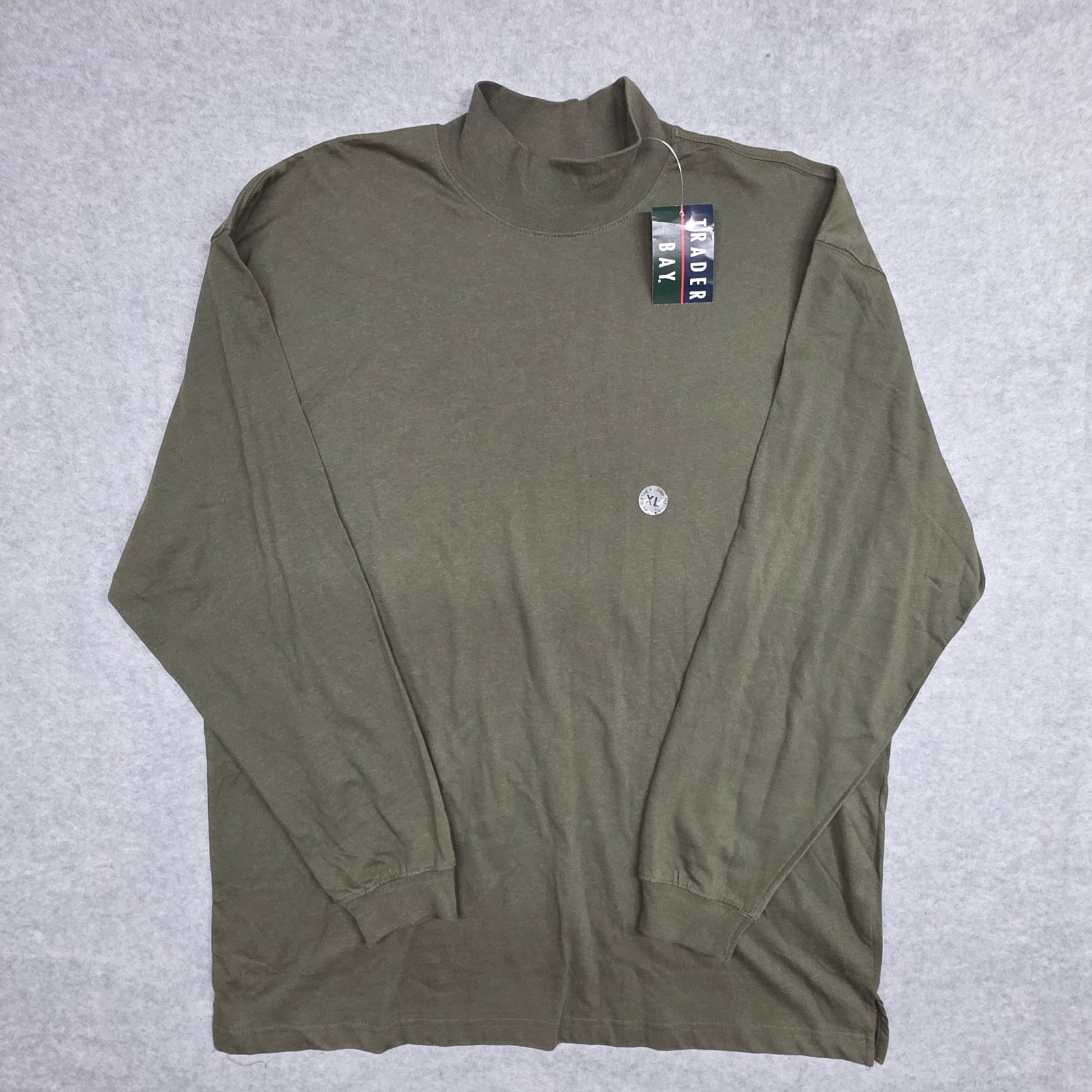 NWT Vintage 90s Trader Bay Men\'s XL Olive Green 100% Cotton Mock Neck Pullover
