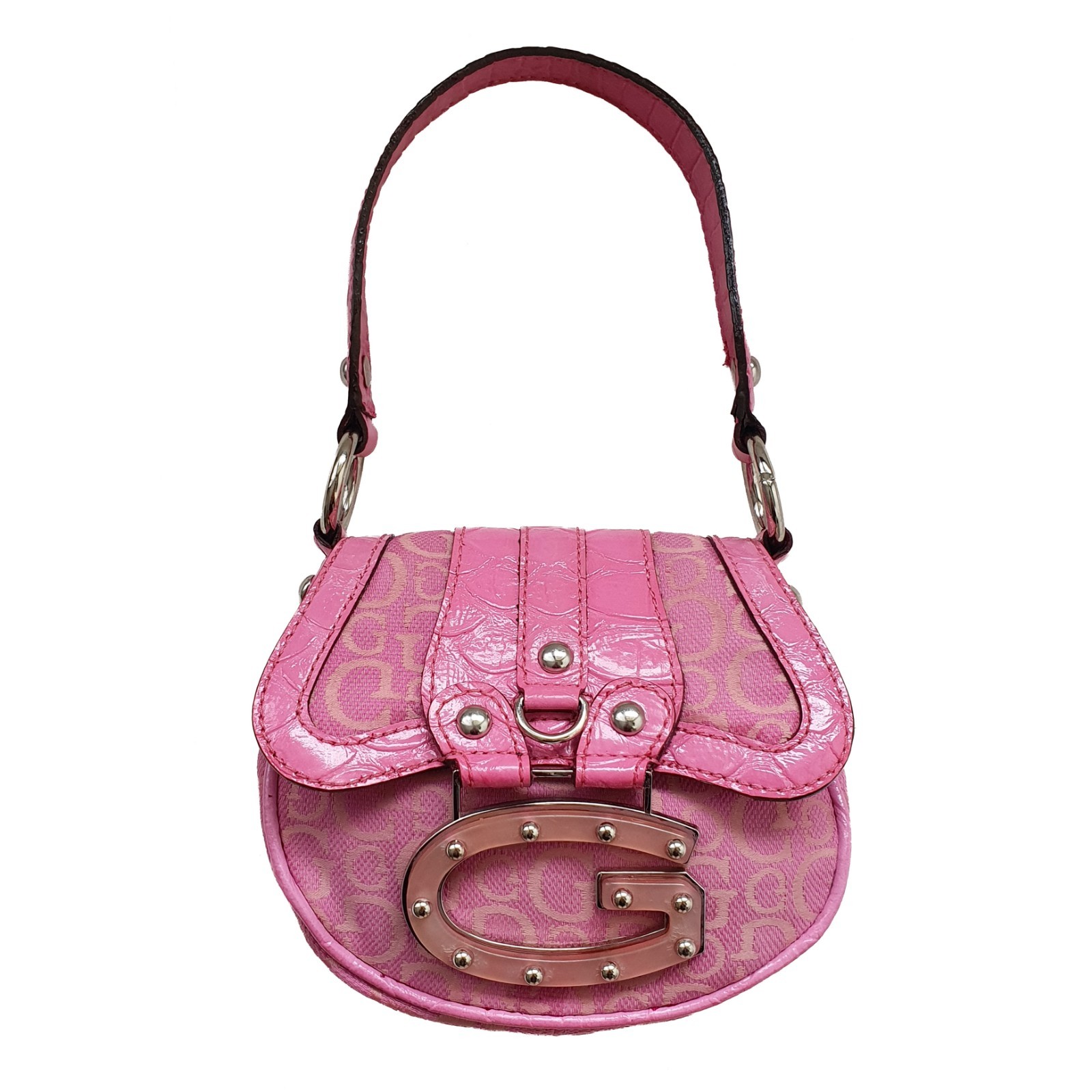 Guess Y2K Vintage Barbie Pink Mini Bag Maxi G Logo Studded 💕Monogram - Coquette