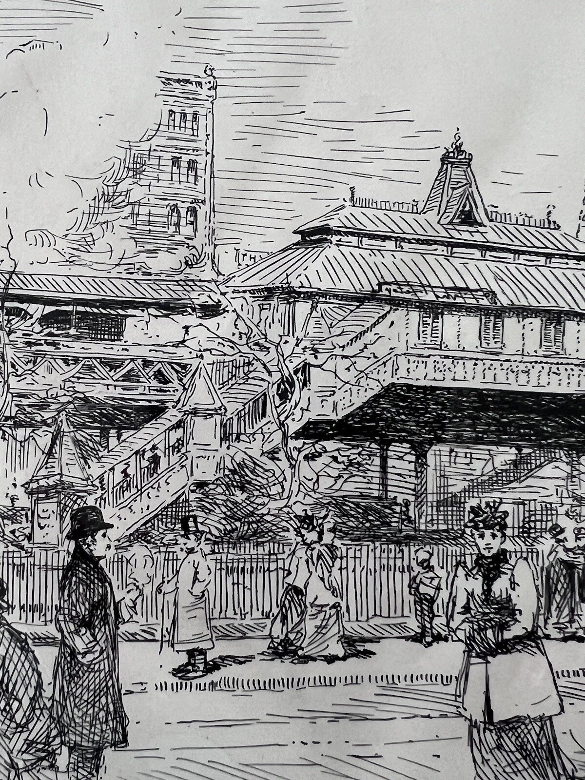 Antique 19th Century New York City Ink The El Train Signed Christie's Label Prov