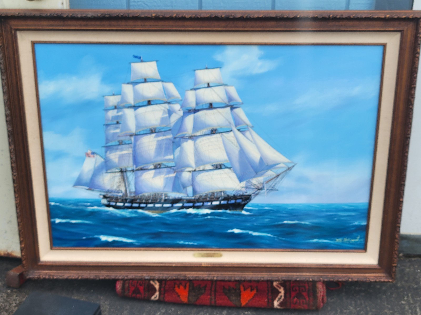 Vintage Original Maritime Oil Painting USS Constitution \
