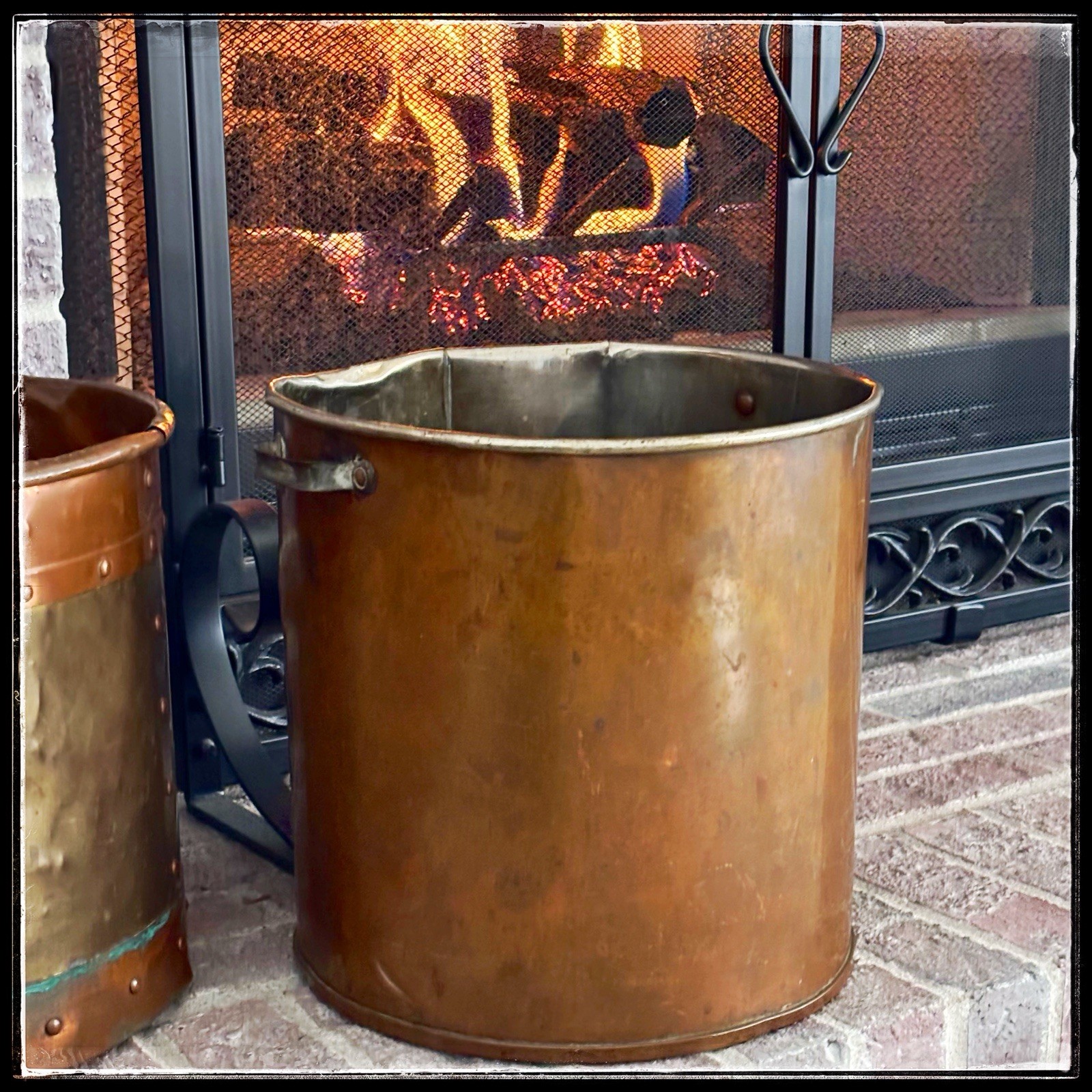Copper Bucket Antique 19th C. Dovetailed Pot  Reinforced Base Fireplace Wood