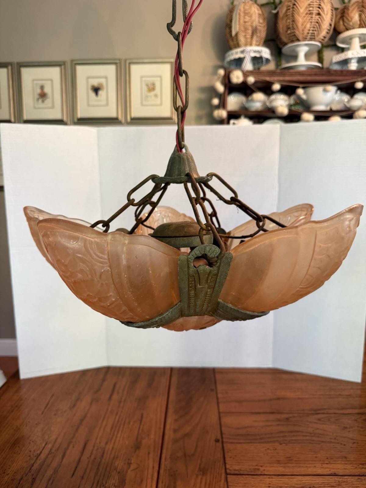 Antique 1930’s Lincoln Chandelier Hanging Light Fixture Antique 1930’s Lincoln Chandelier Hanging Light Fixture