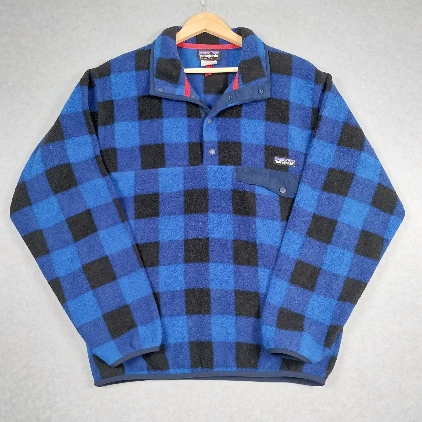 Patagonia Synchilla Mens Medium Blue Buffalo Plaid Check Snap T Fleece Sweater Patagonia Synchilla Mens Medium Blue Buffalo Plaid Check Snap T Fleece Sweater