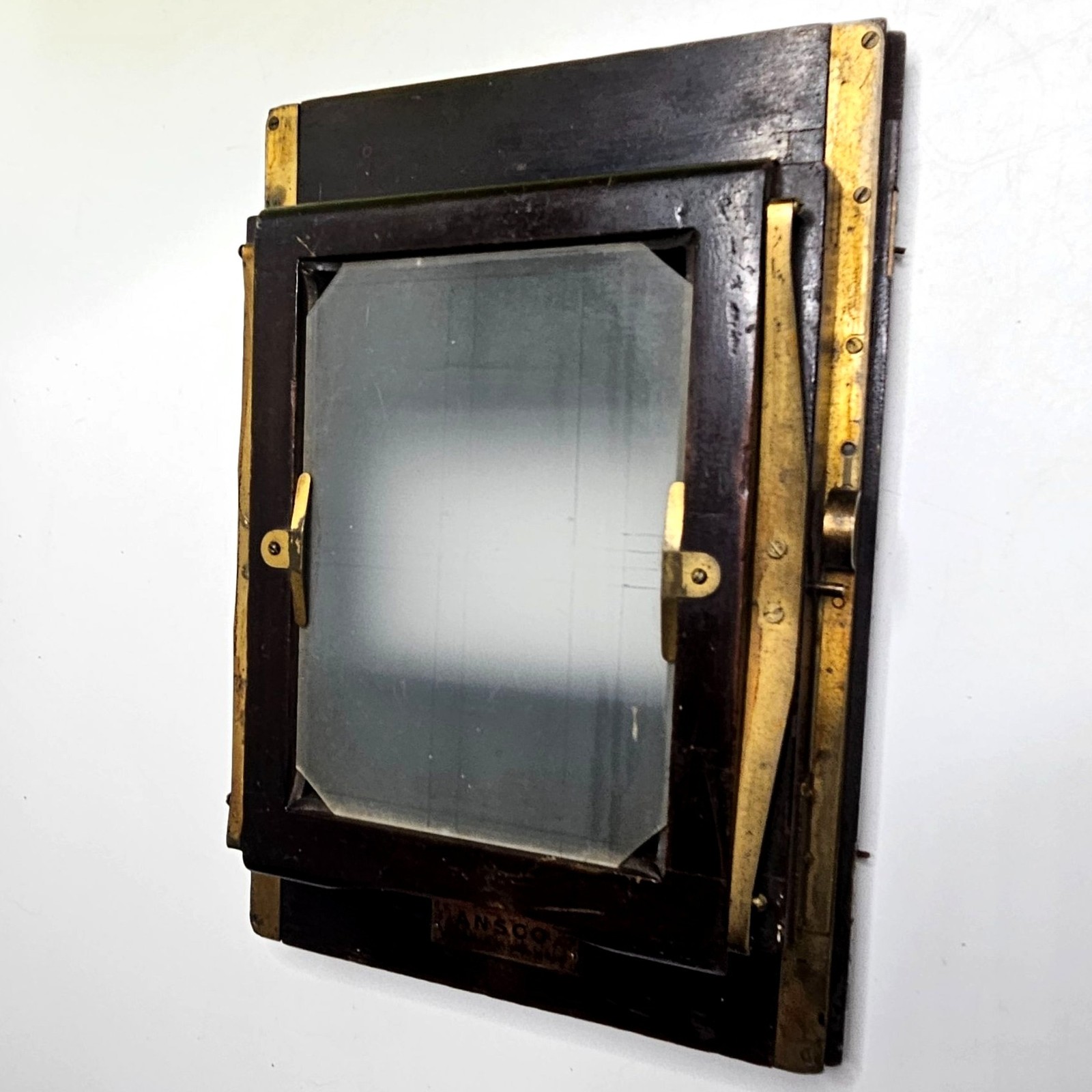 Antique Ansco Wooden Glass Plate Camera Back With Brass Hardware Antique Ansco Wooden Glass Plate Camera Back With Brass Hardware